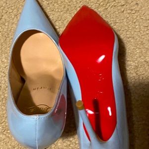 Baby blue pumps bottom red